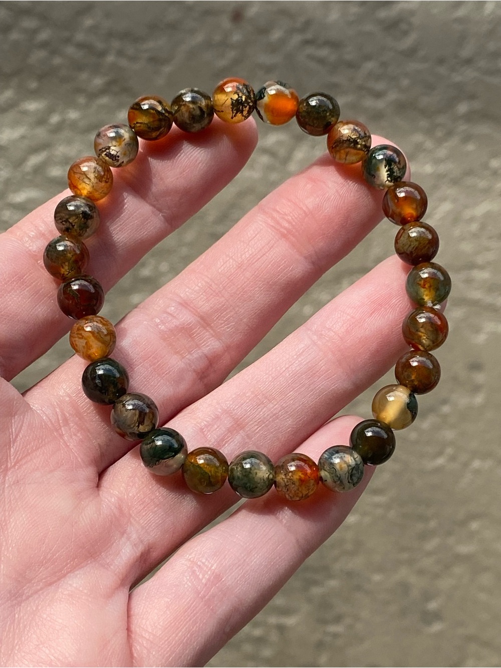 Natural Moss Agate Bracelet 6.3mm Round Bead Crystal Stretch Bracelet